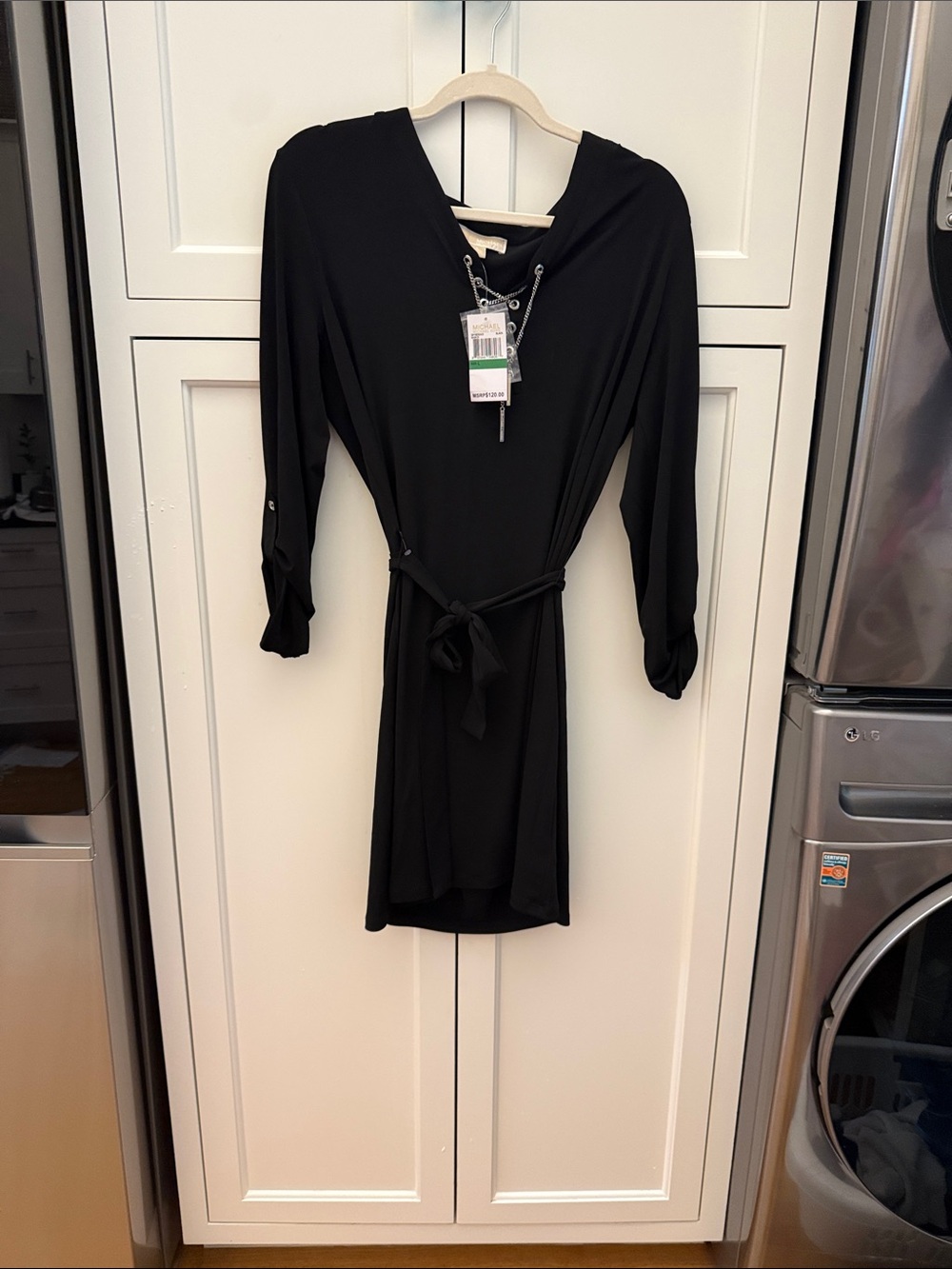 Michael Kors Black V-Neck Tie-Waist Mini Dress